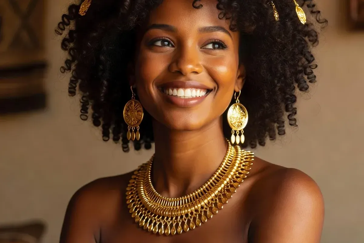 Femme éthiopienne avec bijoux traditionnels et cheveux naturels