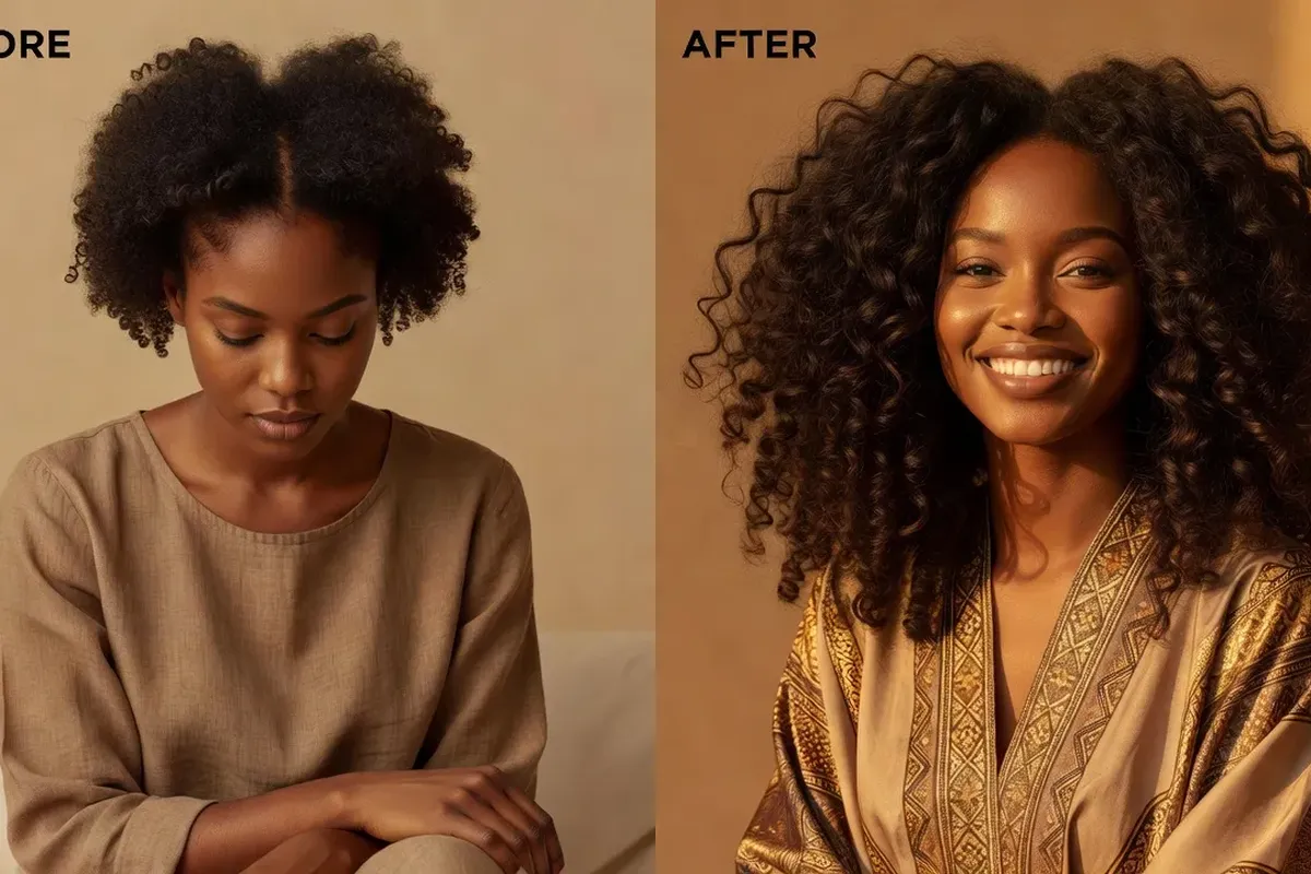 Femme africaine avec cheveux naturels sains et brillants