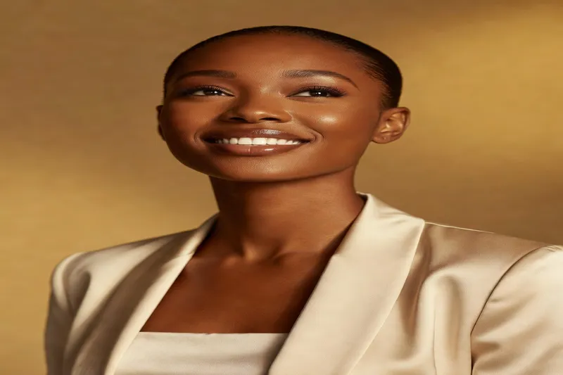 Femme africaine au teint parfait après un programme beauté naturelle — éclat et rayonnement