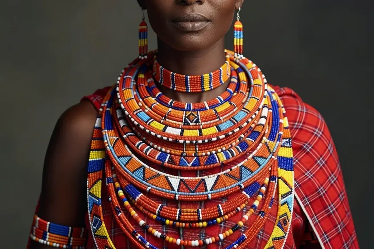 Femme maasaï portant ses colliers de perles traditionnels