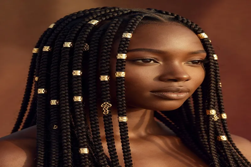 Détail de tresses africaines knotless — tendance coiffure 2026