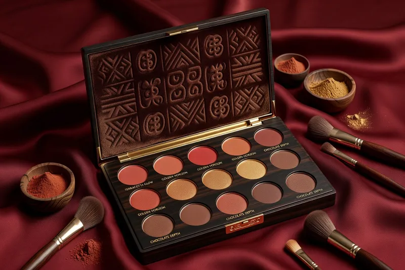 Palette de maquillage adaptée aux peaux noires — teintes chaudes et pigmentées