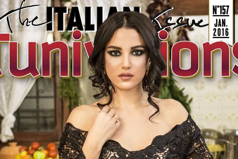 Dorra Zarrouk en robe noire sur couverture de magazine Tunivisions