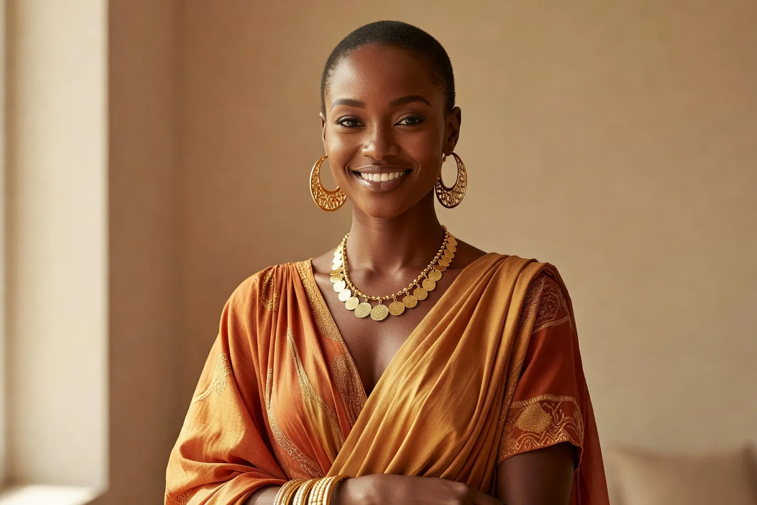 Femme africaine rayonnante dégageant un charme naturel élégant — séduction et beauté africaine
